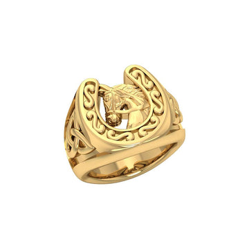 Celtic , Horse and Horseshoe 14 K Solid Gold Ring GRI2286 - Jewelry
